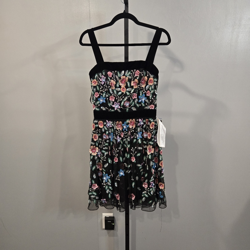 NWT Mac Duggal Sequin‎ Floral Fit & Flare Mini Dress size 2 4984 BLACK MULTI - Picture 4 of 11